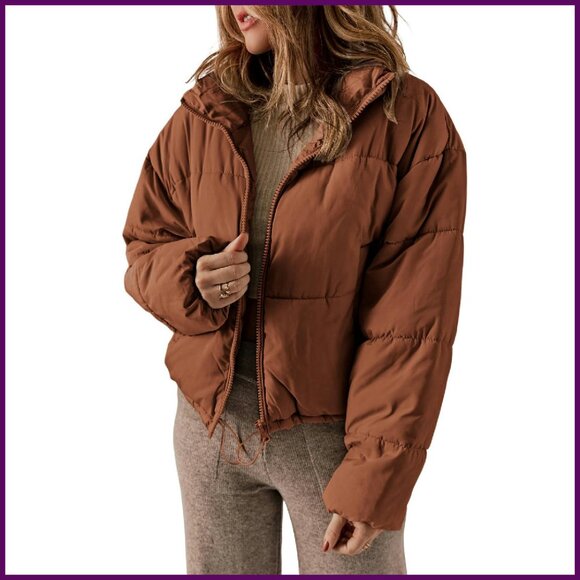 Women's Quilted Puffer Jacket Long Sleeve Zip Front Winter Coat